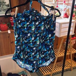 Blue and White Women's One Piece Swimsuit